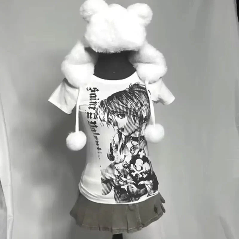 Death Note Misa Amane Y2K Streetwear Women's Vintage Crop Tee White T-Shirt - Image 3