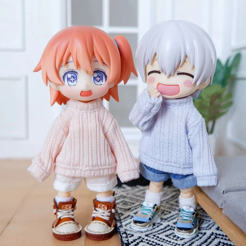Nendoroid Clothing Set – Cute Plain Knitted Sweater & Jeans Outfit Chibi Doll Clothes - Image 2